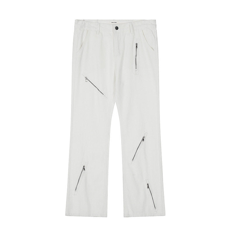 Cool Zipper Flared Denim Pants Casual Loose Slim Fit Trousers