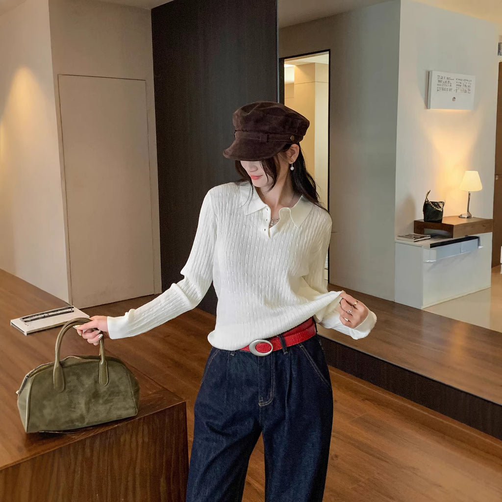 High-Neck Knit Sweater for Women, Slim Fit, Long Sleeve